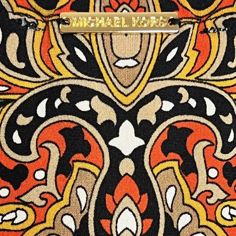 Michael Michael Kors Womens Paisley Ruched Top 2X Orange Black Autumn NEW $88